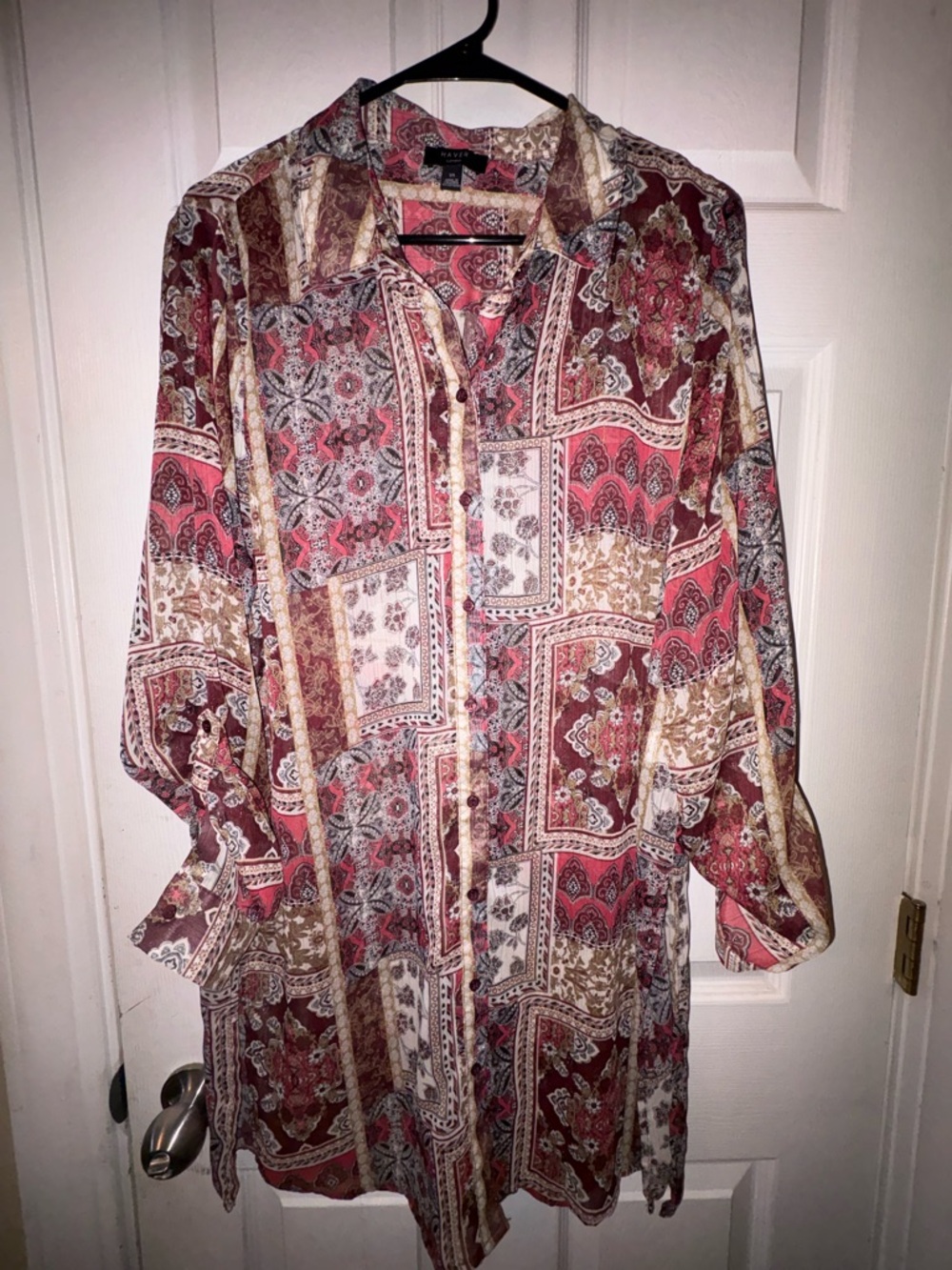 Haver London Boho Patchwork Paisley Button Front Tunic Top